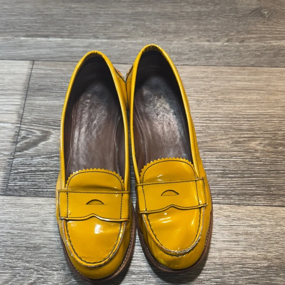 Prada | Shoes | Prada Mustard Yellow Patent Leather Loafers Womans 75 S85 |  Poshmark